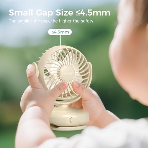 Image of Momcozy Portable Stroller Fan with Clip | 4-Speed Mini-Fan for Carrier | Personal Fans Ultra Light 0.26lb | Gaps ≤4.5mm | Handheld Cooling | Rechargeable Rotate for Diaper Backpack /Table /Chair