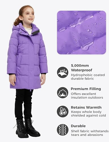 wantdo Girls' Winter Coat Long Puffer Jacket Warm Waterproof Parka with Hood4