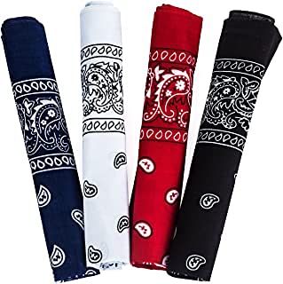 Bandanas for Men OR Women, Boy's and Girls - Paisley Bandanas,100% Cotton Print Face Mask, Handkerchiefs, Head Wrap Headband Scarf Wristband Hairband (Pack Of 4)