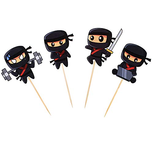 Ercadio 24 Pack Modern Ninja Cupcake Toppers Assambled Karate Kung Fu Warriors Cupcake Picks Baby Shower Kids Boys Ninjas Themed Birthday Party Cake Decorations Supplies #TOP2