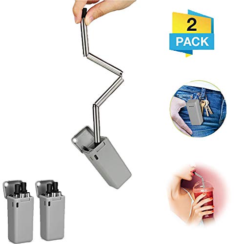 XUNKE Paille réutilisable, Paille Pliable Favorable à l'environnement, Paille Portable pour Le Voyage, Le ménage et l'extérieur (2 pièces)