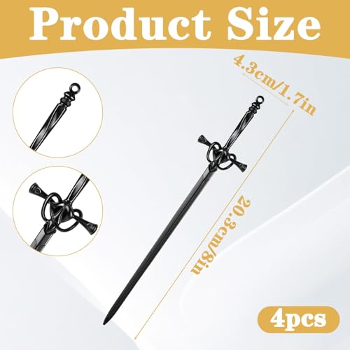 Image of 4PCS Chinese Hair Pin, Hair Stick Pin, Chinese Hair Stick, Chinese Ancient Style Sword Hair Pins, DIY Tassel-Friendly Hair Chopsticks, Retro Hair Sticks for Hanfu Women (Silver, Gold, Black, Matte Black)