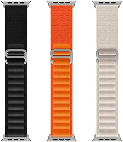 YBVAE Alpine Loop Compatible With Apple Watch Band for 49mm 38mm 40mm 41mm 42mm 44mm 45mm iWatch Series Ultra 8 7 5 6 4 3 2 1 SE, Nylon Solo Loop with Metal Hook, Pack of 3