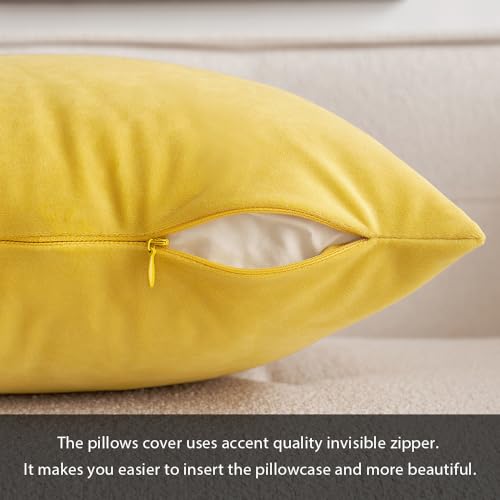 Image of MIULEE Pack of 2 Velvet Pillow Covers Decorative Square Pillowcase Soft Solid Lemon Yellow Cushion Case for Sofa Bedroom Car 22 x 22 Inch 55 x 55 cm