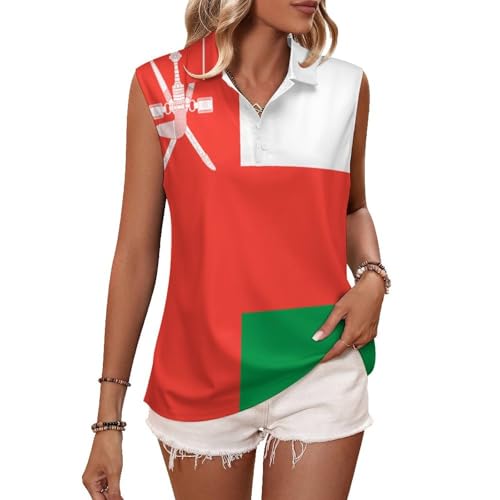 Camisa polo de golf para mujer con bandera de Omán y cuello en V