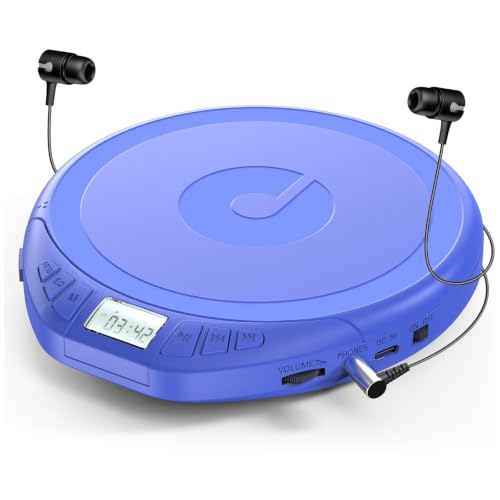 Image of Gueray Portable CD Player with Earphones CD Player for Car Support MP3 | CD Dsicman with Anti-Skip Shockproof with LCD Display Support PROG Memory Repeat Function