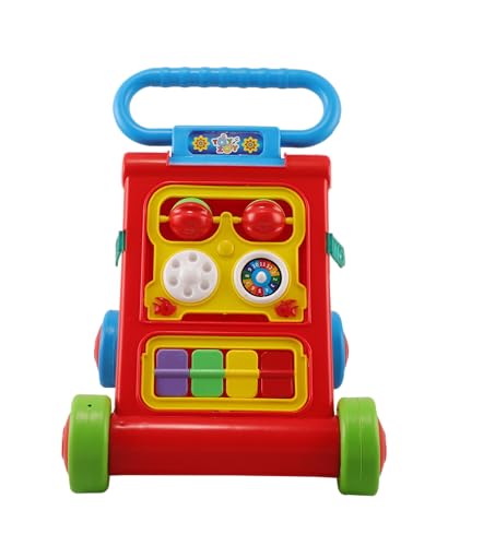Image of JoyRide Musical Folding Baby Activity Push Walker with Flipping Doors, Turning Gears, and Spinning Panels 4 Colors, Non-Toxic Plastic, Boys Girls 9-18 Months (red)