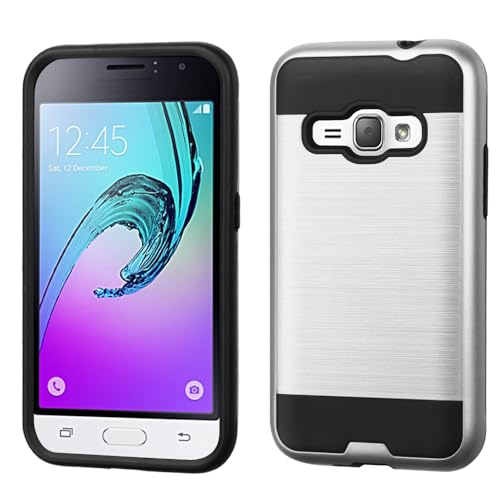 NEM Case Compatible with Samsung Galaxy J1 2016, Amp 2, Express 3, Luna, SM-J120A - Shockproof Brushed Defender Protective Slim Case (Silver)