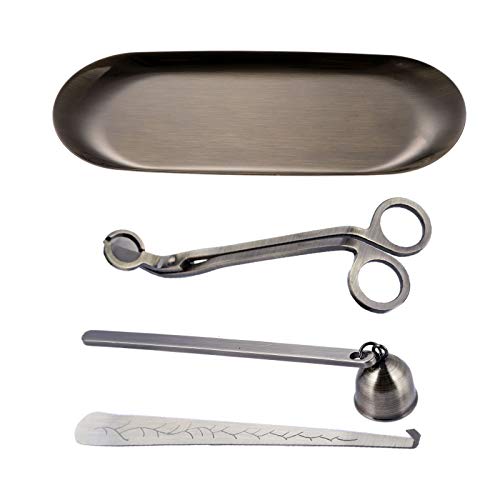 MUXSAM 4 in 1 Candle Accessory Set, Candle Wick Trimmer, Candle Snuffer, Wick Trimmer, Candle Wick Dipper, Storage Tray Plate, Candle Care Tools Gifts for Candle Lovers(Bronze)