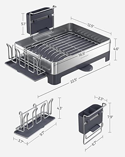 Songmics Dish Drying Rack, Stainless Steel Dish Racks For Kitchen Counter, Dish Drainers With 360° Rotatable Spout, Removable Drainboard, Fingerprint-Proof, Silver And Gray Ukcs030E01 #TOP6