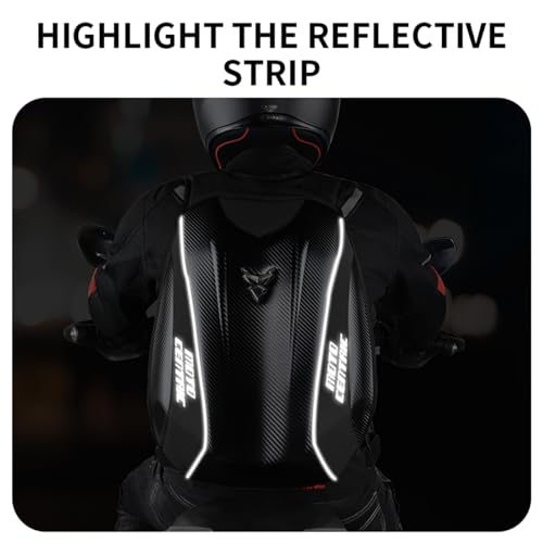 mjmoto 48L Motorrad-Rucksack, Helmtasche, wasserdicht, Kohlefaser, Moto-Rucksack, Hartschale, reflektierend, Motorradkoffer, Rot