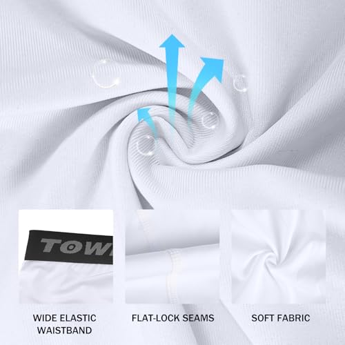 Towintec Mens Compression Pants Breathable Leggings Football Trousers Running Tights Training Pants Basketball Tights Workout Base Layer Bottom Athletic Gym White - Image 5