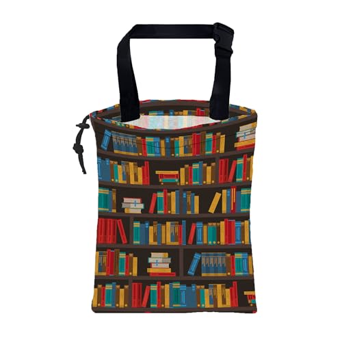 Image of Car Garbage Bag Colorful Bookshelves Library Drawstring Car Trash Bag Hanging for Back Seat with Adjustable Buckle Canvas Vehicle Trash Can Easy-to-Install