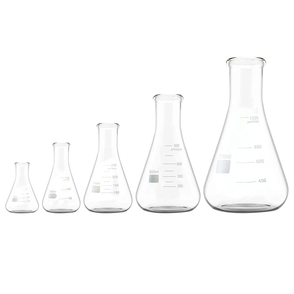 uds matraz Erlenmeyer vidrio borosilicato botella filtración transparente vaso filtrante matraz Triangular cónico cuello ancho para suministros experimentos laboratorio