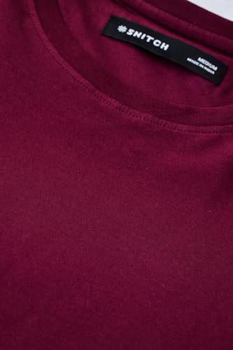 Image of SNITCH Men Slim Fit Cotton Lycra T-Shirt | Minimalist Pullover Short Sleeve Crew Neck Styling | Breathable Stretchable Soft Texture Casual Everyday Wear Plain Tee