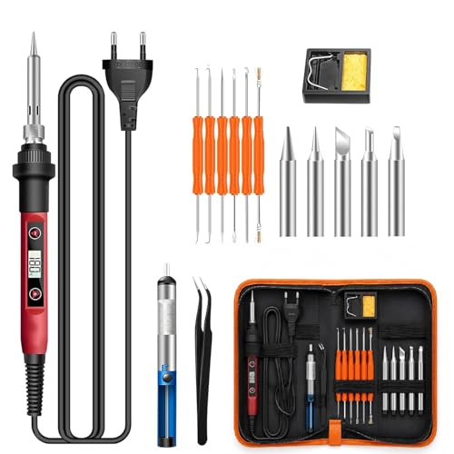 Image of 16-in-1 Soldering Iron Tool Kit 60W Fast Heat up LCD Soldering Gun Welding Tools with ON /OFF Switch, 180-500C Adjustable Temp Range, Includes Tips, Desoldering Pump, Stand, Tweezers (16-in-1)