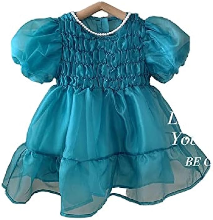 Quenny Children's dress girls' puff sleeve puffy tulle skirt Shu sweet baby princess dress