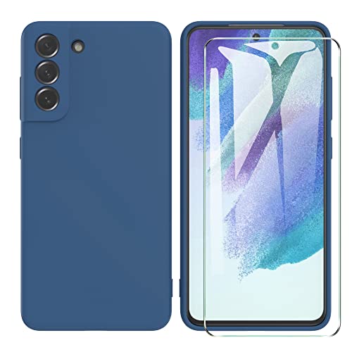 ARRYNN Funda Samsung Galaxy S21 FE 5G con Cristal Templado Protector de Pantalla,Azul Ultra Slim Protectora Funda de Silicona Líquida Suave Case Cover para Samsung Galaxy S21 FE 5G - Azul