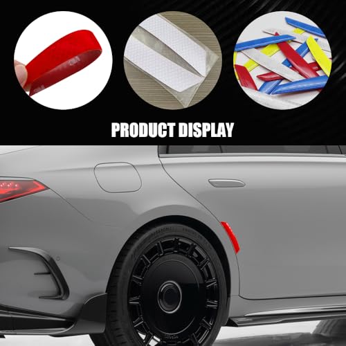 Image of 4PCS Car Reflective Trim Side Marker Stickers, Side Reflectors for Car, Anti-Collision Automatic Bumper Fender Stickers, Auto Exterior Accessories Reflector Guard Fit Cars (Red, 4PCS)