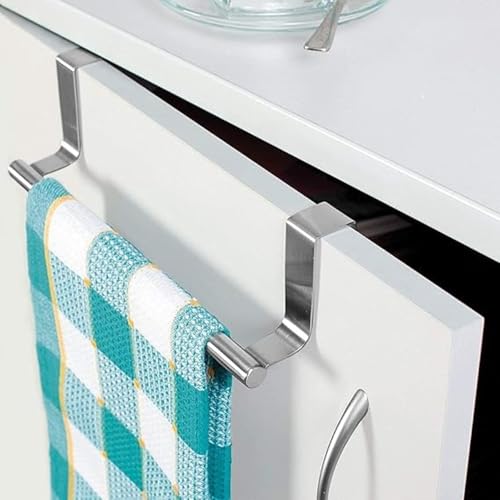Image of Filox Stainless Steel Over Cabinet Towel Holder | No-Drill Door Hanging Rack for Kitchen & Bathroom | Adjustable Bar for Cupboard, Drawer & Wardrobe Storage | Space-Saving Organizer