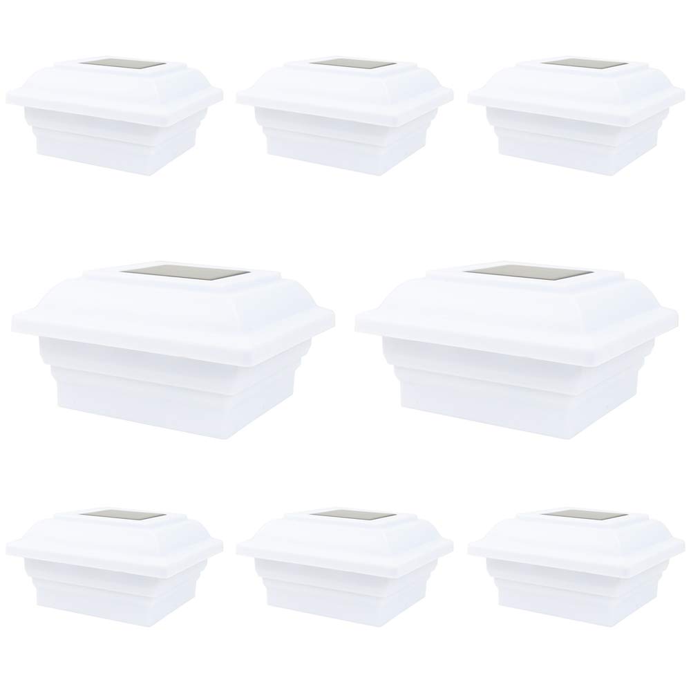 8 Pack White Outdoor Garden 5 x 5 Solar 12 SMD LED Post Deck Cap Square Fence Light Landscape Lamp Lawn PVC Vinyl