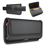 BOMEA Rugged Nylon Holster for iPhone 17, 17 Air, 16, 16e, 15, 14, 13, 12, 11 & All Pro Models - Cell Phone Belt Holder Clip Case, Magnetic Closure, ID Card Slot Pouch (Fits Otterbox Commuter) Black