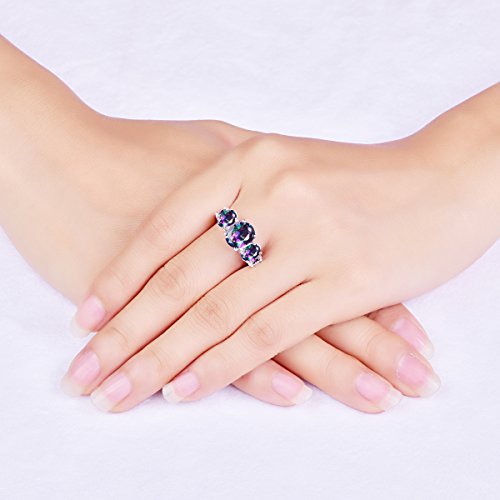 Silver Plated 5-Stones Oval Cut Created Rainbow Topaz Amethyst Citrine Cubic Zirconia Filled Engagement Wedding Proposal Promise Band Gorgeous Ring for Women Ladies Eternal Love Jewelry2