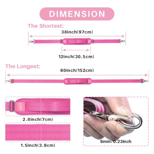 Image of 59 Inch Shoulder Straps, Soft with Ultra-Thick Fixed Shoulder Pad, Two Way Independently Adjustable Buckle Replacement Straps for Laptop Bag Messenger Bag Tool Bag Luggage,Rose Red