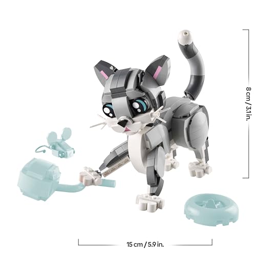LEGO Creator 3in1 Graue Katze - Tierfigur umbaubar in Taube oder EIN Hund - Kreatives Geburtstagsgeschenk für Mädchen & Jungen ab 8 Jahren - 31163