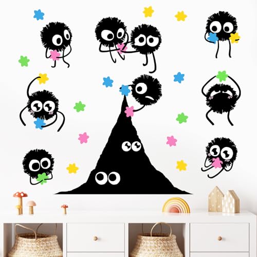 Mfault Soot Sprites Wall Decals Stickers, Colorful Hexagram Candies Dust Nursery Classroom Decorations Bedroom Playroom Art, Neutral Toddlers Boys Girls Kids Room Decor