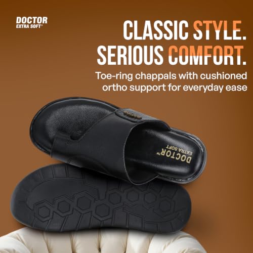 Image of DOCTOR EXTRA SOFT Care Orthopedic Diabetic Comfortable Dr Sole Footwear Daily Use Casual Home Wear Stylish Black Cushioned One Toe Ring Thump Chappal-Sandals-Slippers for Men's-Gents-Boy's L-5