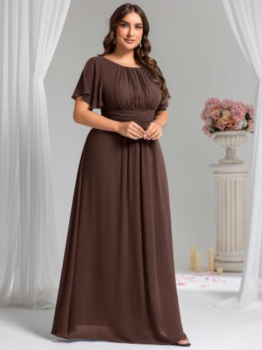 Image of Ever-Pretty Plus Elegant Formal Dresses for Curvy Women Round Neck Short Sleeves Chiffon Bridesmaid Mother of The Bride Dress