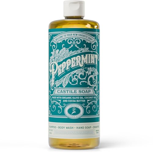 Image of Carolina Castile Soap Peppermint Scent - Certified Organic Base, High Olive Oil Content, Non-Drying, Made with Organic Oils, Concentrated Natural Body Wash for Men and Women