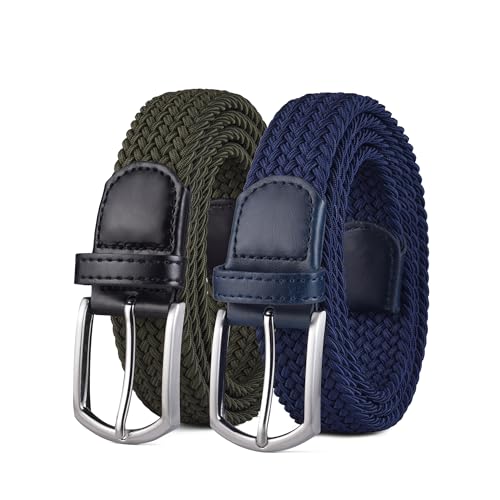 Image of 2pcs Men's Stretch Woven 1.3 inch Wide Elastic Braided Belts
