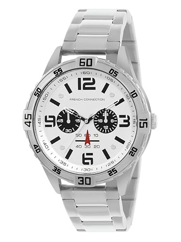 Image of French Connection Comet Multifunction Silver Round Dial Stainless Steel Strap | Casual | Premium | See Through Feature | Brush Feature Wrist Watch for Men - FCC04SM