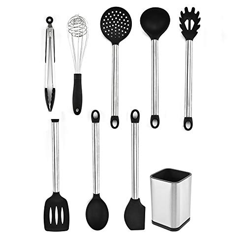Juego de Utensilios de Cocina de Silicona con Mango de Acero Inoxidable, espátula, Cuchara, Pinzas, batidor, Utensilios de Cocina (tamaño: 11 Piezas) ()
