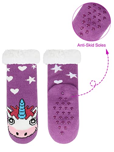 Century Star Girls Slipper Socks with Grippers for Kids Warm Fleece Lined Fuzzy Socks Boys Winter Christmas Cute Animal Socks3