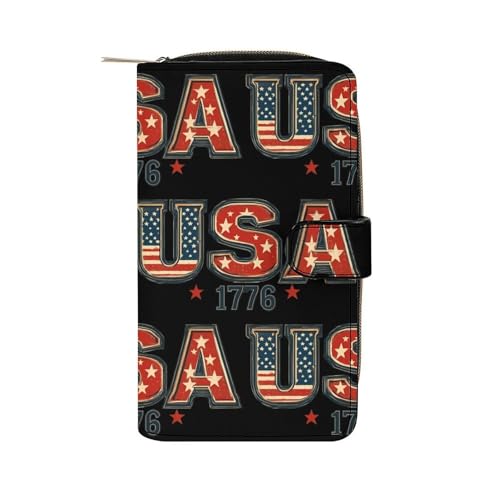 4th of July USA 1776 Women's Wallets Leather Fold Clutch Wallet Credit Card Holder Ladies Travel Purse