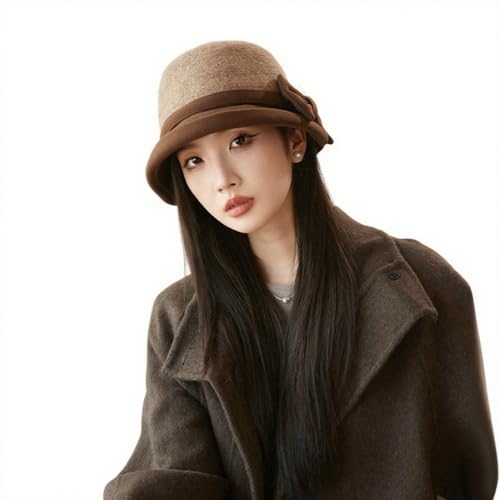 Bagkeak Women's Soft Bucket Hat with French Bow Solid Color Outdoor Trendy 2025 Cap for Fall Winter Fashion Curved Brim Hat