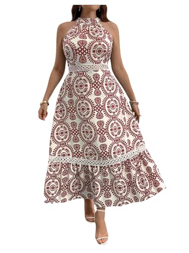 Image of Floerns Women's Plus Size Boho Sleeveless Halter Neck Tie Back A Line Long Dress