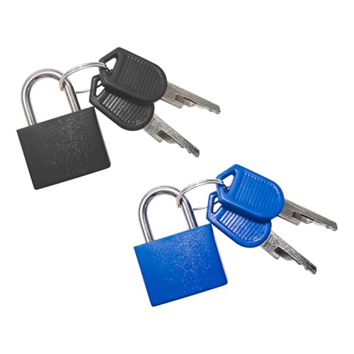 2 Pack Luggage Locks Mini Suitcase Locks with Keys Multicolor Small Padlock for Lockers Backpack Boxes (Black Blue)