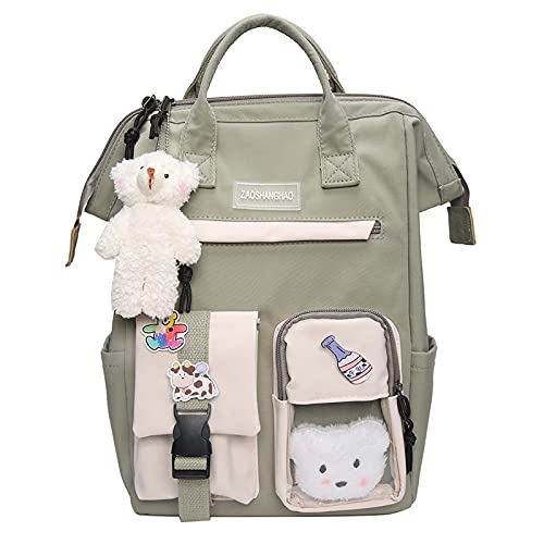 HOKMAHKawaii Backpack Ita Bag Daypack, Cute Bookbag Daily Use Y2K Design Itabag Shoulder Bag with Kawaii Accessories Bags (green)