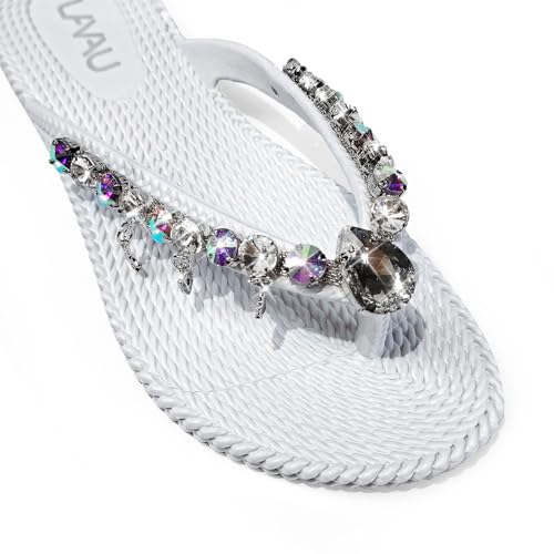 LAVAU Flip Flops for Women Dressy Rhinestone Thong Sandals for Summers Dress Beach2