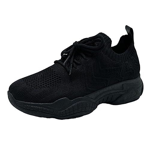 Zapatos de mujer, zapatillas de plataforma, puntera redonda, cordones, plataforma, zapatillas informales, zapatillas deportivas para mujer, calcetines 35-38, Negro , 39 EU
