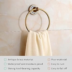 Towel Ring Antique Brass Hanger Hand Towel Holder for Bathroom Kitchen Accessories Wall MountedPorcelain Design