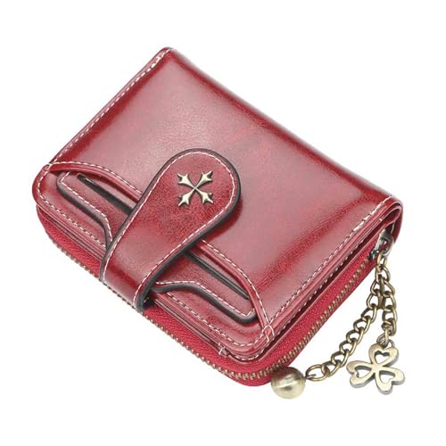 Image of Women's retro wallet small Y2K credit card bag zipper double fold mini leather aesthetic y2k wallet(Red)