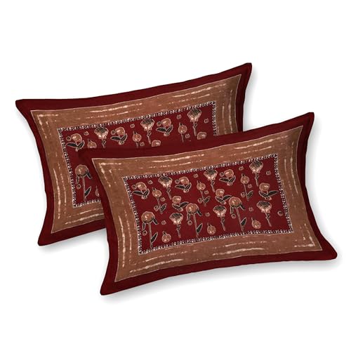 Image of BLOCKS OF INDIA Hand Block Printed 200 TC Cotton Super King Size Bedsheet(106 x 106) | Pack of 1, Batik Maroon