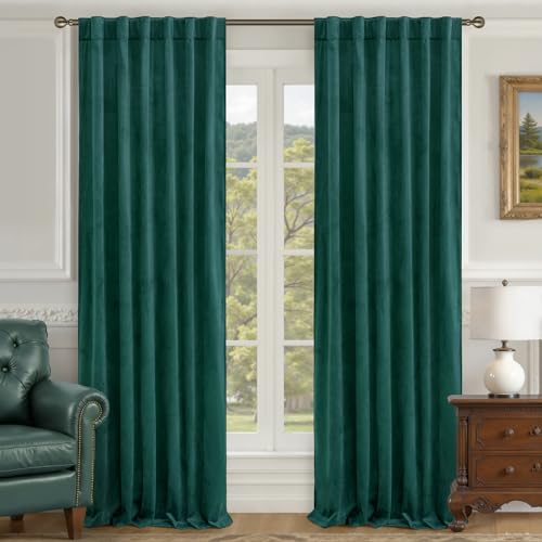 LAMIT Velvet Curtains 96 Inch Length for Living Room, Teal Thermal Room Darkening Panels Luxury Privacy Protected Back Tab and Rod Pocket Drapes for Bedroom/Room Decor, 2 Panels, 52 x 96 Inch