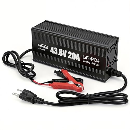 BROODAY 36V 20A LiFePO4 Battery Charger 43.8V Lithium Battery Charger Fast Charging Over-Current and Over-Voltage Protection for 36V Lithium Iron Phosphate Batteries