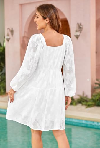 Image of BestWendding Women Long Sleeve Mini Dress Square Neck 2026 Fall Dress